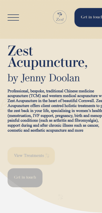 Zest Acupuncture mobile homepage